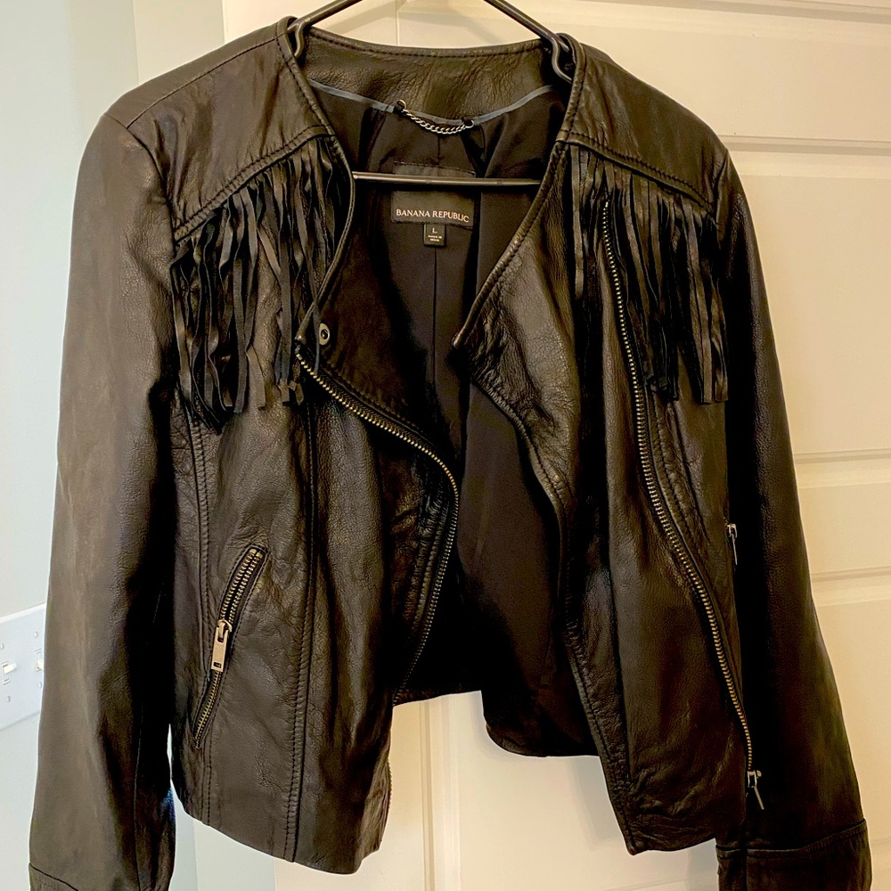 COPY - Banana Republic fringe leather jacket, size L.